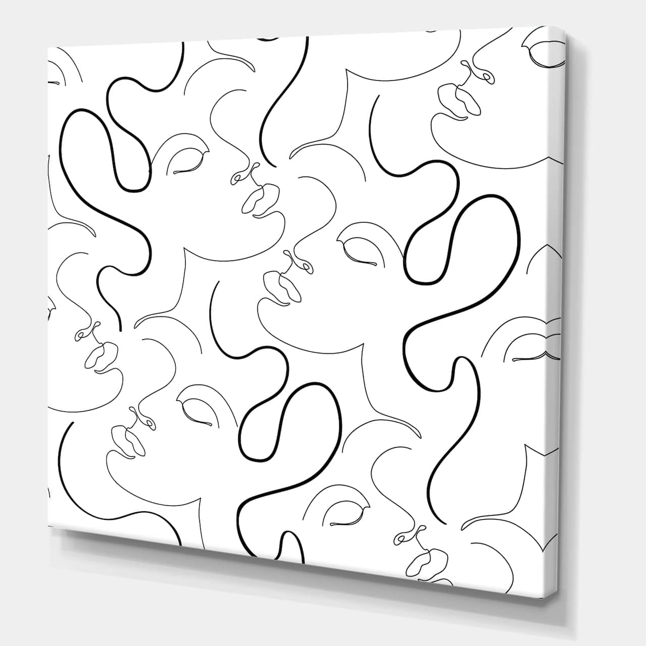 Designart - Monochrome One Line Drawing Portraits - Modern Canvas Wall Art Print